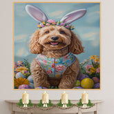 Goldendoodle in Easter Outfit, Cute Pet Portrait for Spring Home Decor, Holiday Gifts for Dog Lovers, Dog Wall Art on Canvas Wrap, Framed Print, or Rolled Artwork